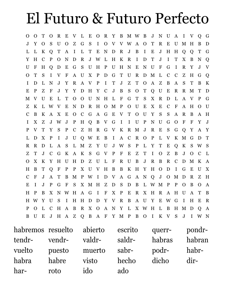 El Futuro & Futuro Perfecto Word Search