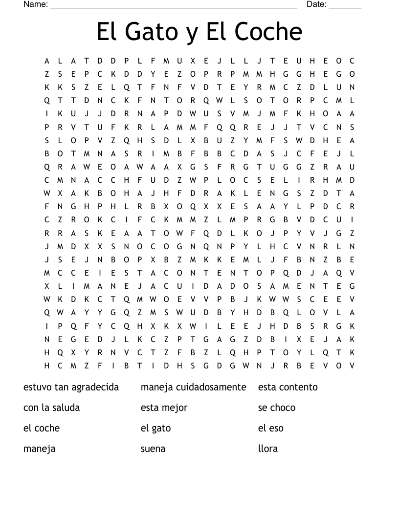 El Gato y El Coche Word Search
