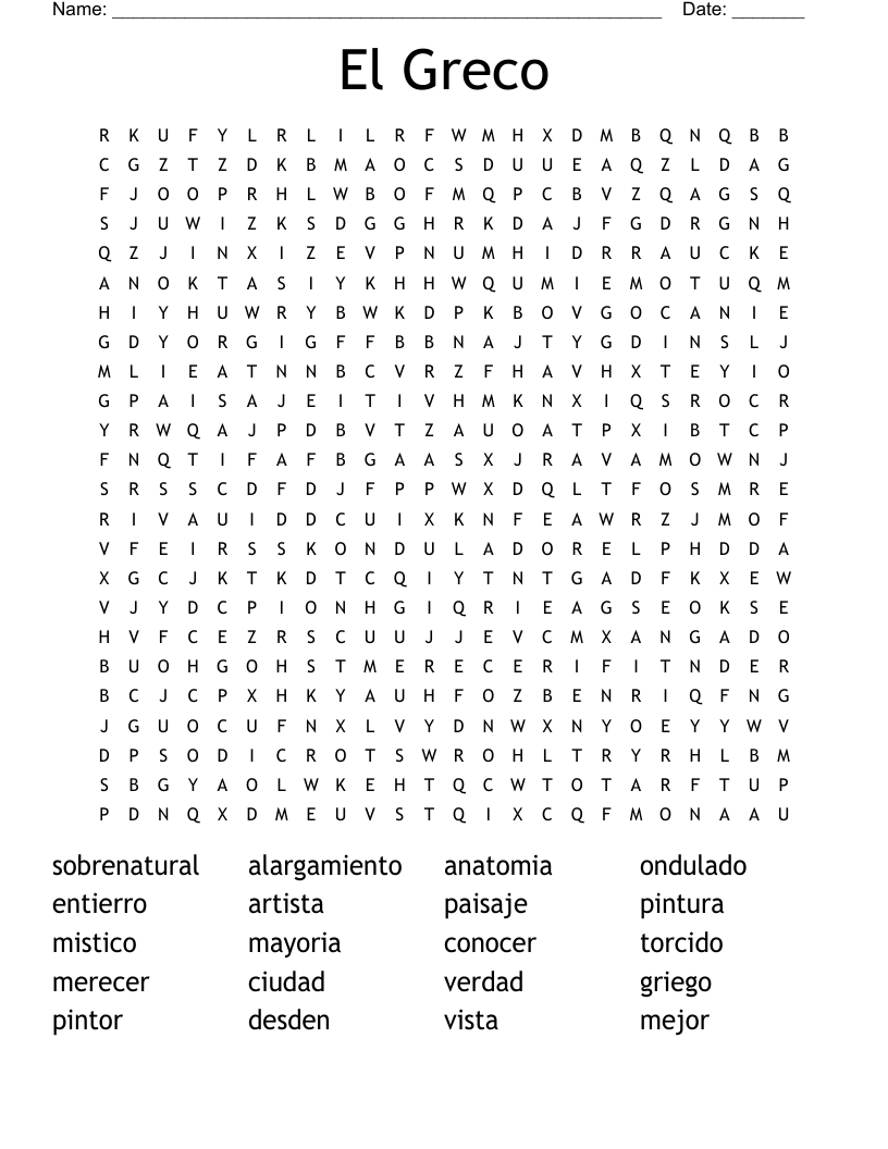 El Greco Word Search