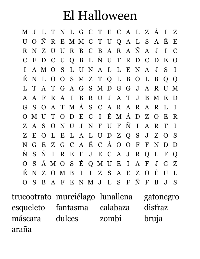 El Halloween Word Search