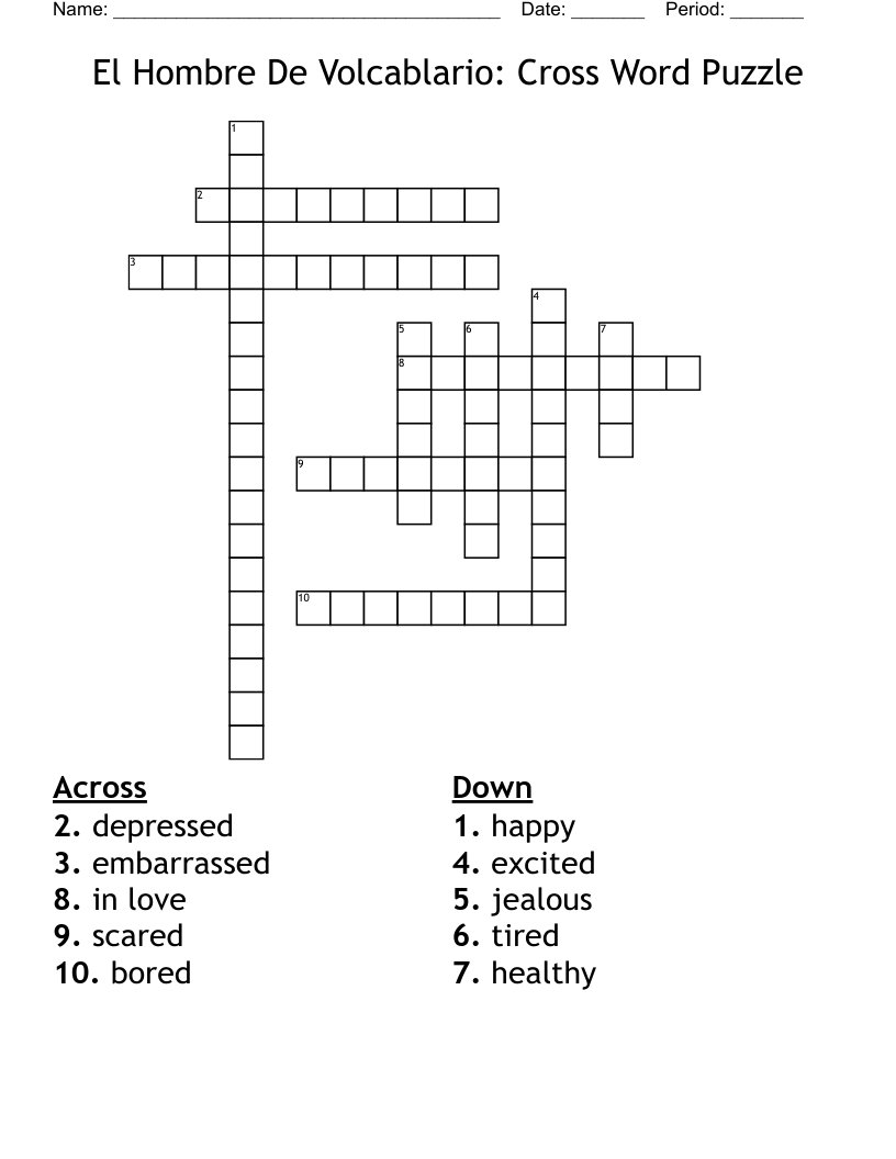 El Hombre De Volcablario: Cross Word Puzzle