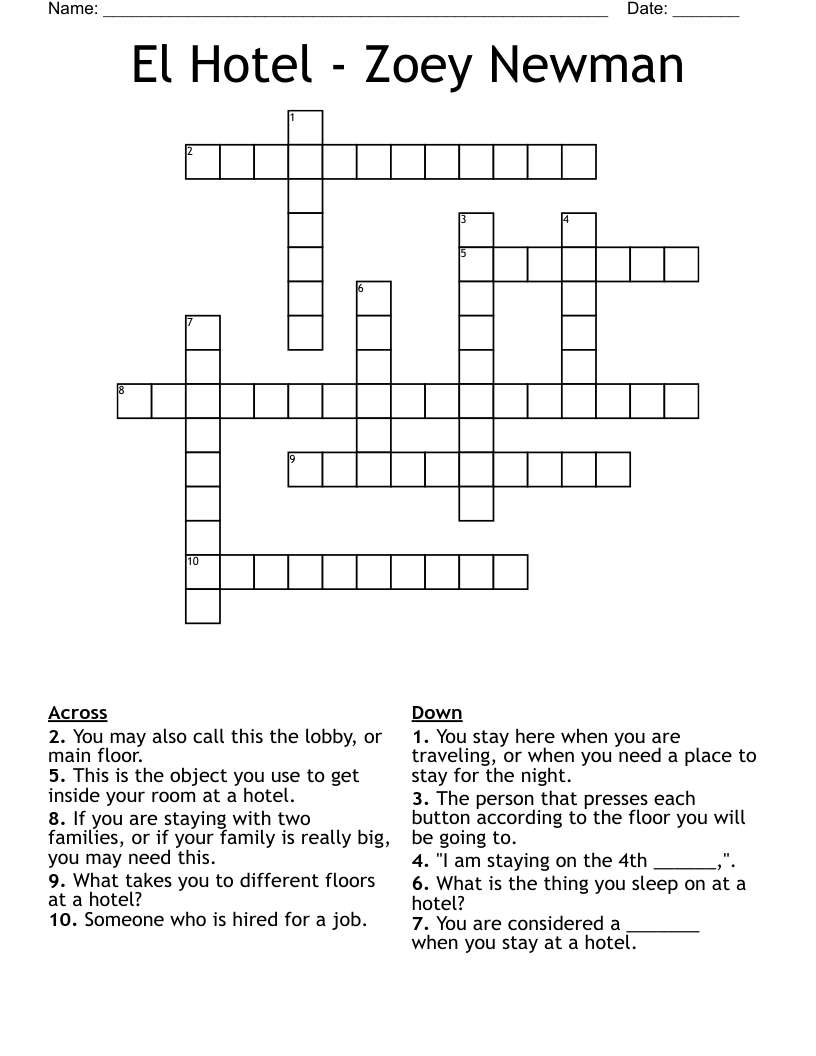 El Hotel - Zoey Newman Crossword