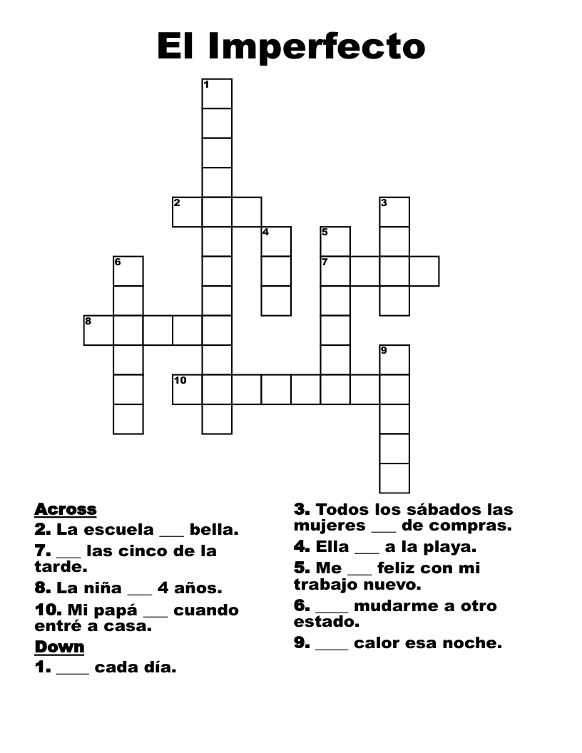 El Imperfecto Crossword