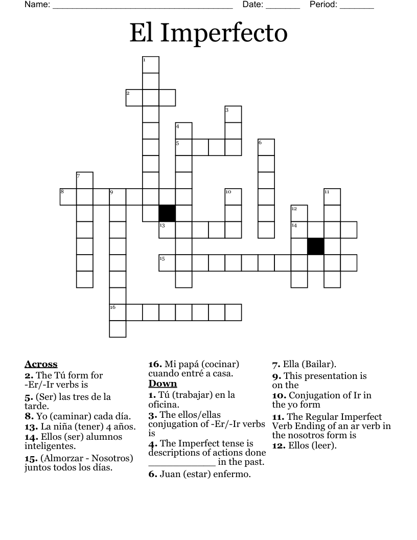 El Imperfecto Crossword