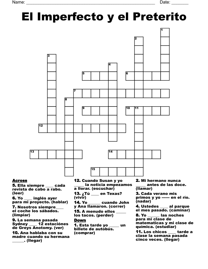 El Imperfecto y el Preterito Crossword