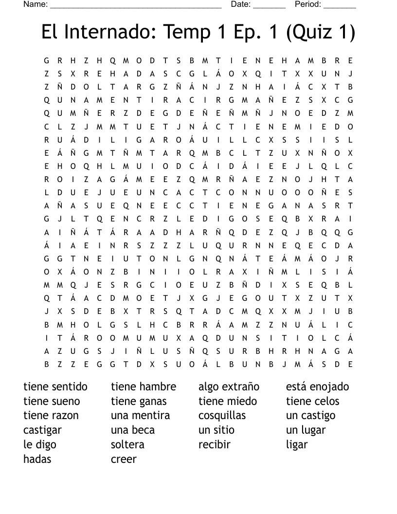 El Internado: Temp 1 Ep. 1 (Quiz 1) Word Search
