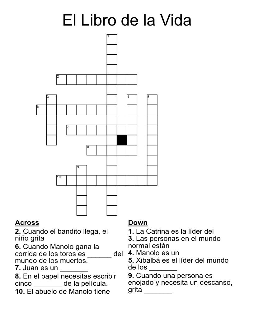 El Libro de la Vida  Crossword