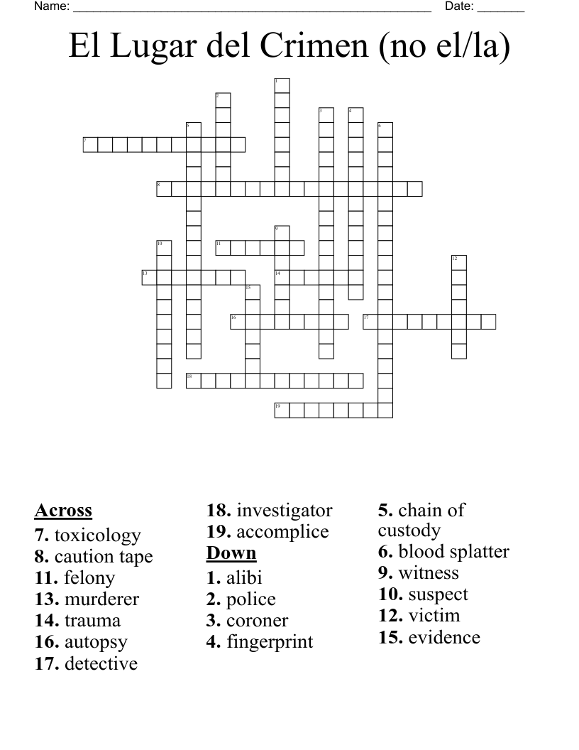 El Lugar del Crimen (no el/la) Crossword