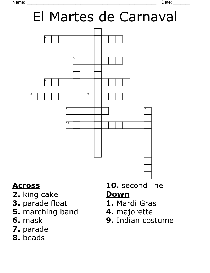 El Martes de Carnaval Crossword