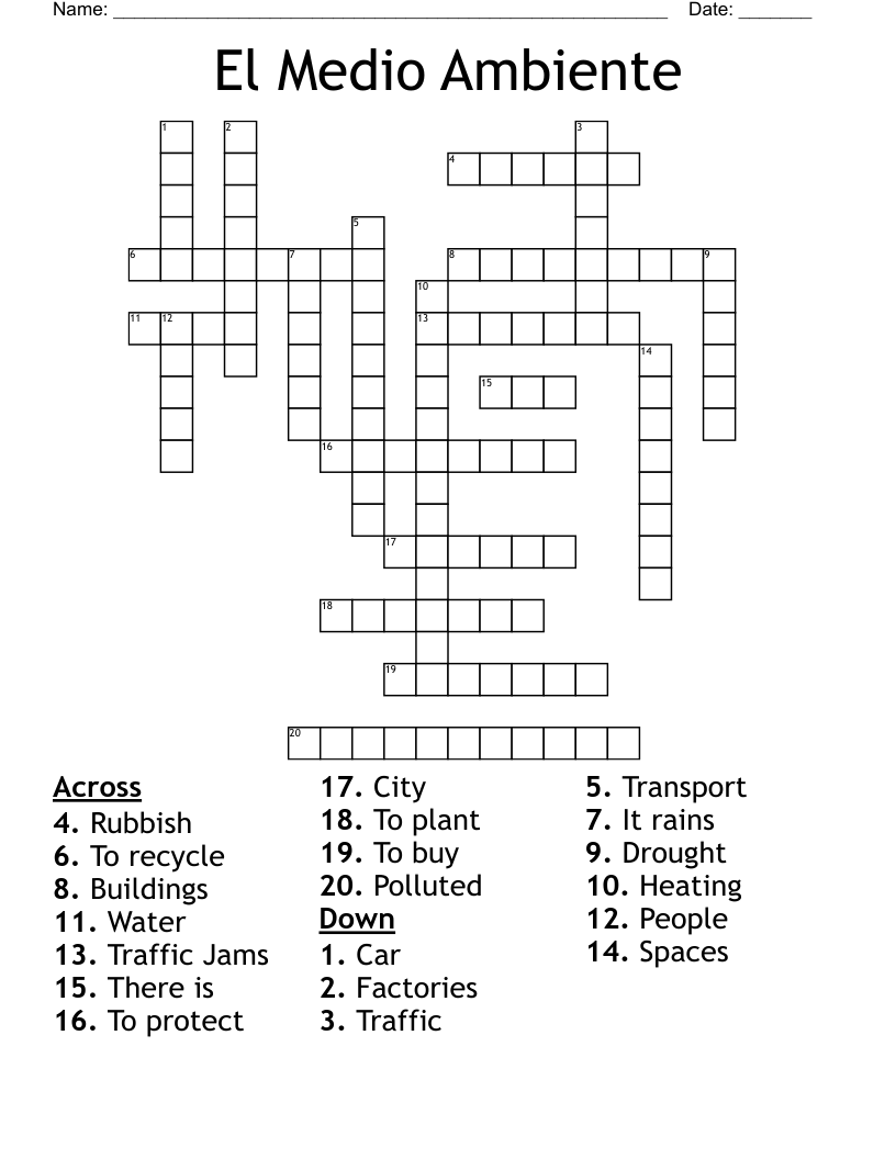 El Medio Ambiente Crossword