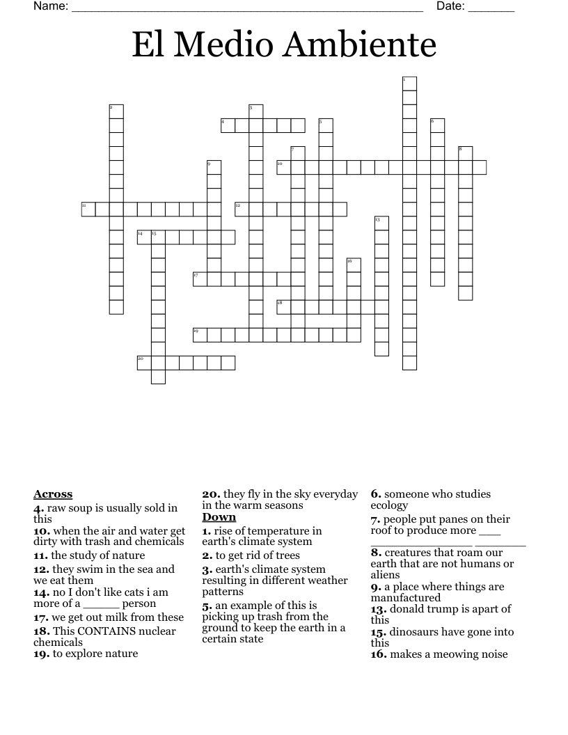 El Medio Ambiente  Crossword