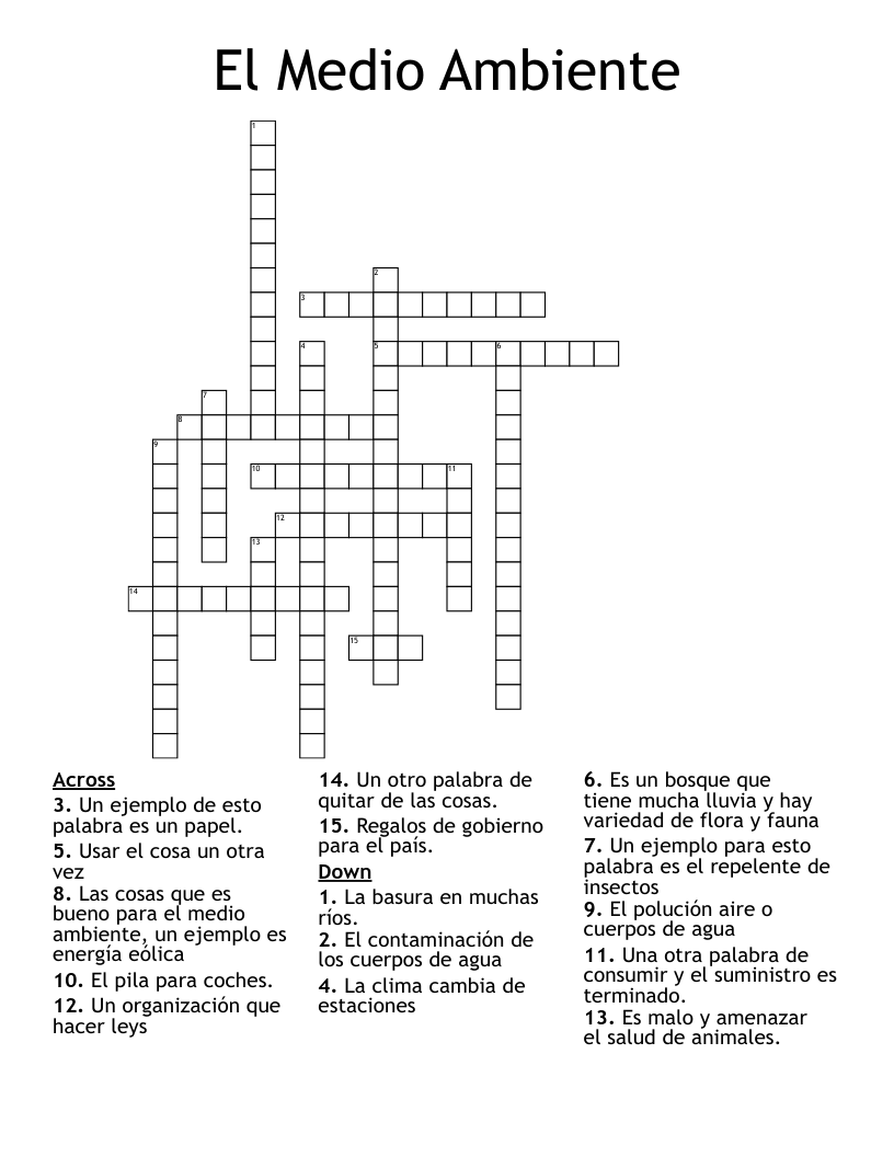 El Medio Ambiente  Crossword