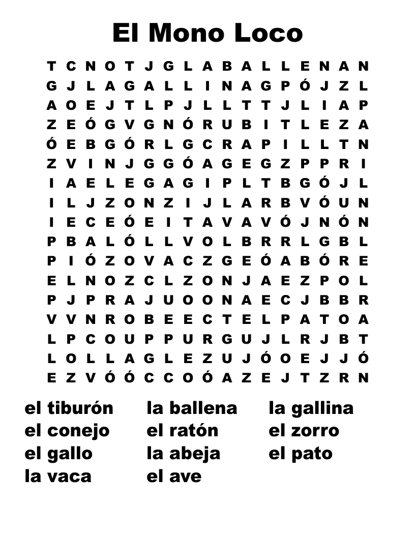 El Mono Loco Word Search