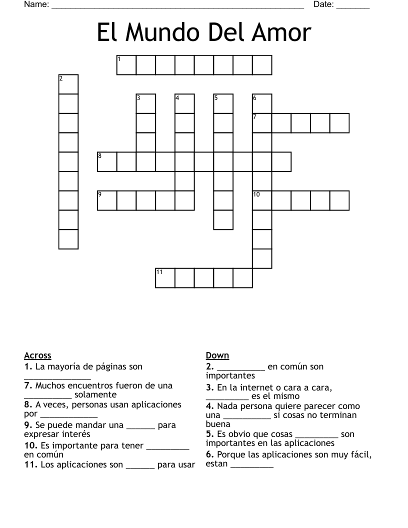 El Mundo Del Amor Crossword