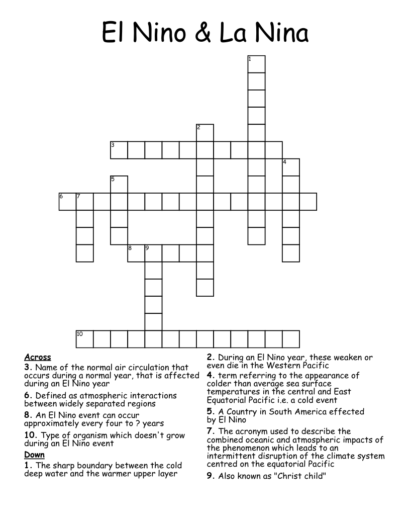 El Nino & La Nina  Crossword