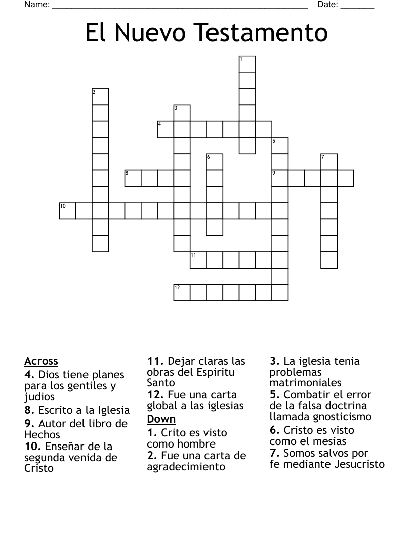 El Nuevo Testamento Crossword
