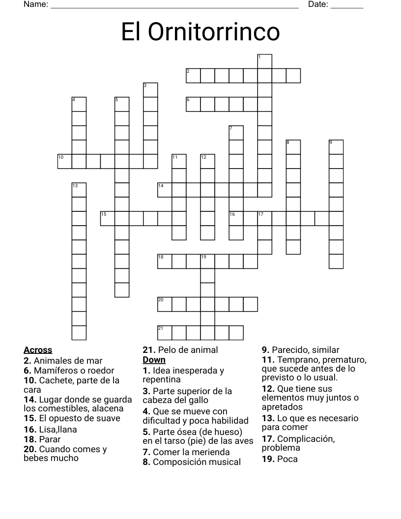 El Ornitorrinco Crossword