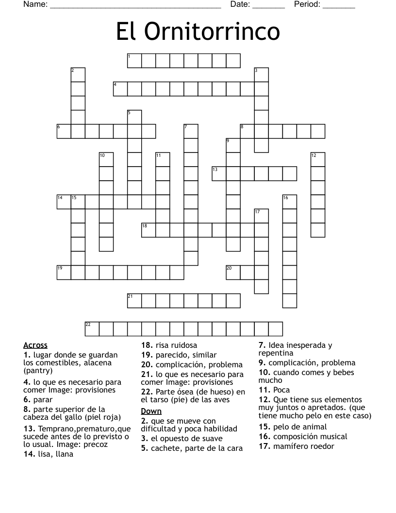 El Ornitorrinco Crossword
