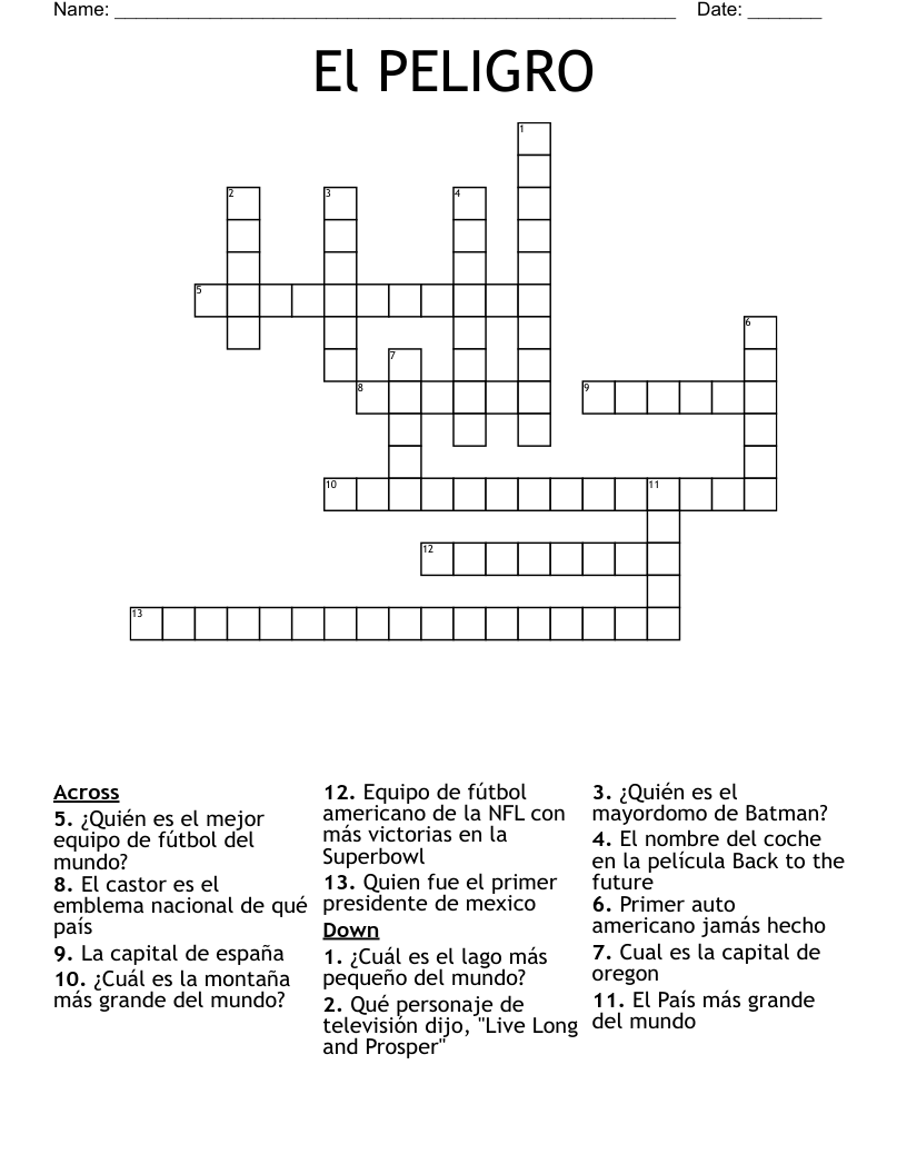 El PELIGRO Crossword