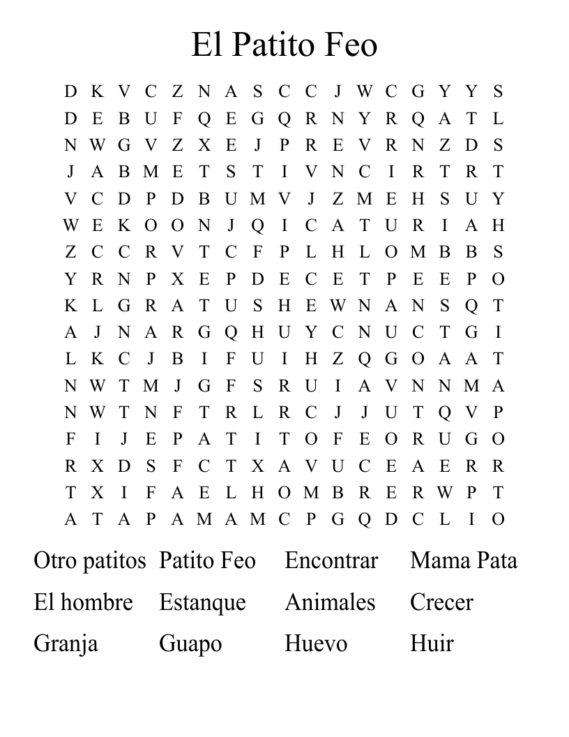 El Patito Feo Word Search