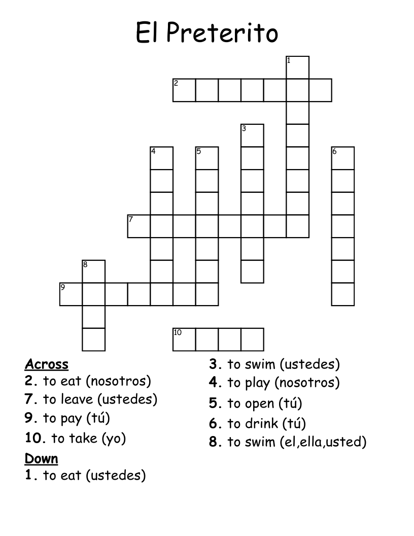El Preterito Crossword