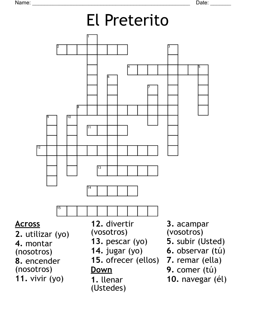 El Preterito  Crossword
