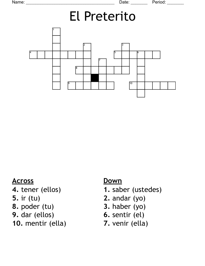 El Preterito  Crossword