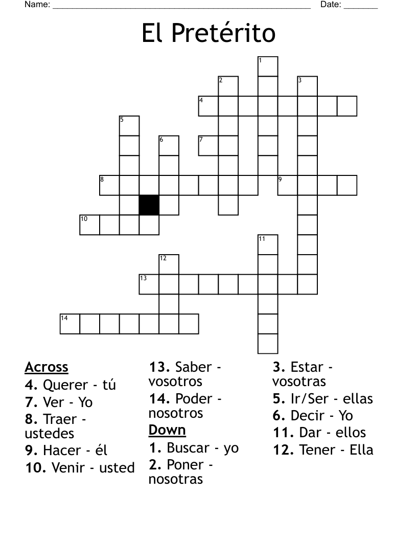 El Pretérito Crossword