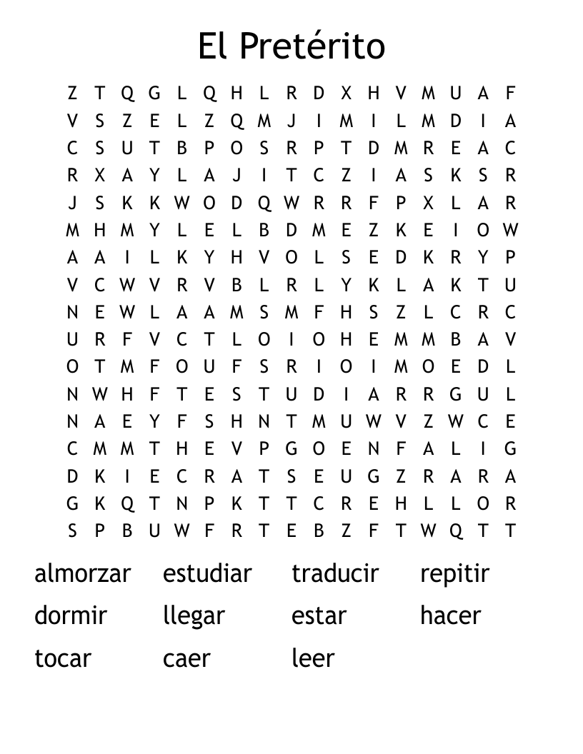 El Pretérito  Word Search