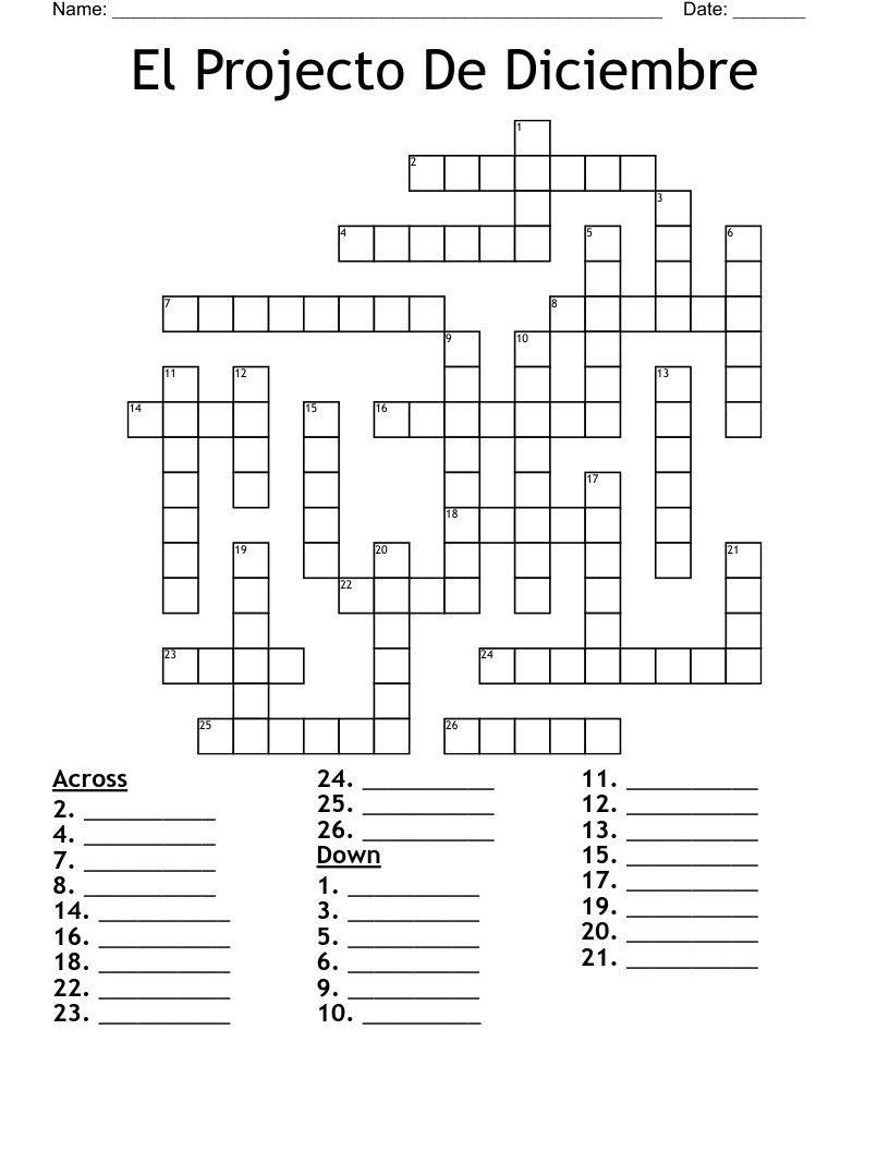 El Projecto De Diciembre Crossword