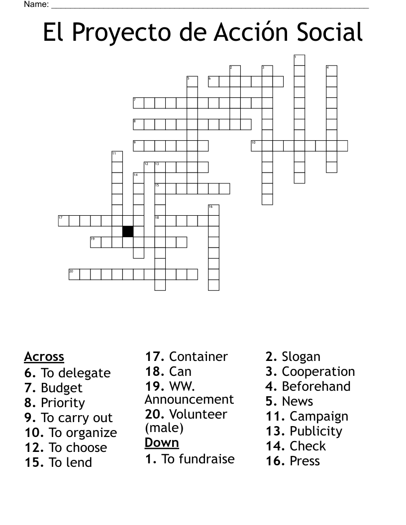 El Proyecto de Acción Social Crossword