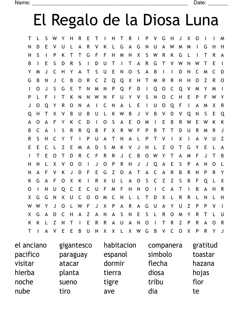 El Regalo de la Diosa Luna Word Search
