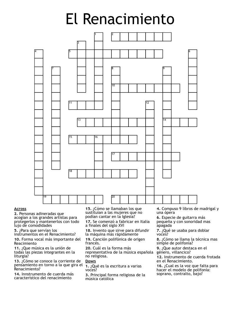 El Renacimiento Crossword