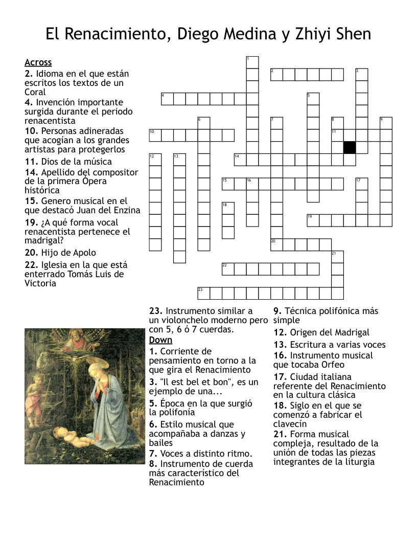 El Renacimiento,  Diego Medina y Zhiyi Shen Crossword