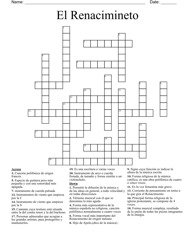 El Renacimineto Crossword