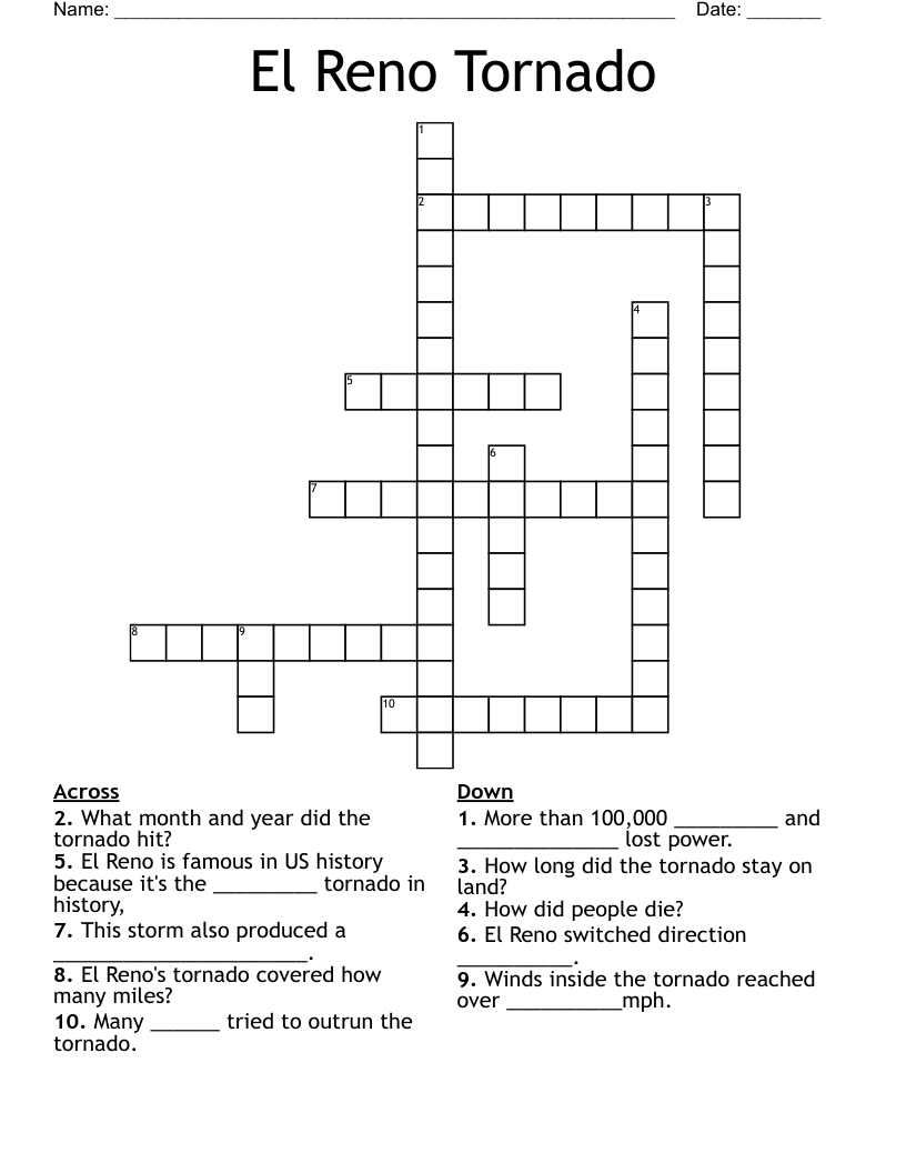 El Reno Tornado Crossword