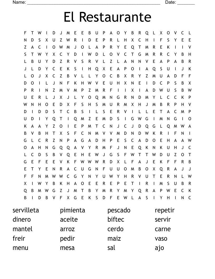 El Restaurante Word Search