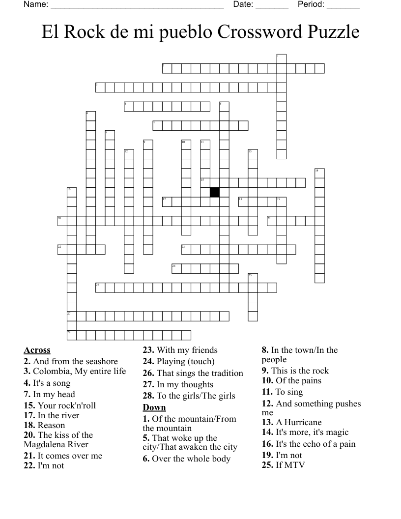 El Rock de mi pueblo Crossword Puzzle
