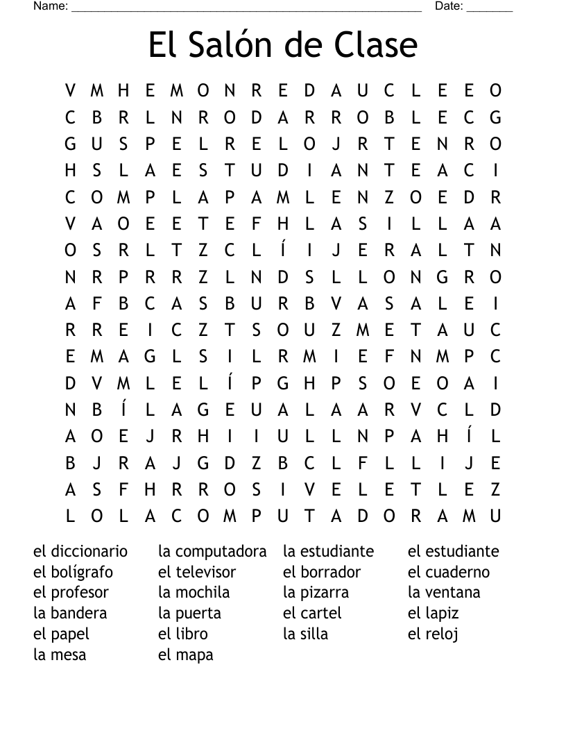 El Salón de Clase Word Search