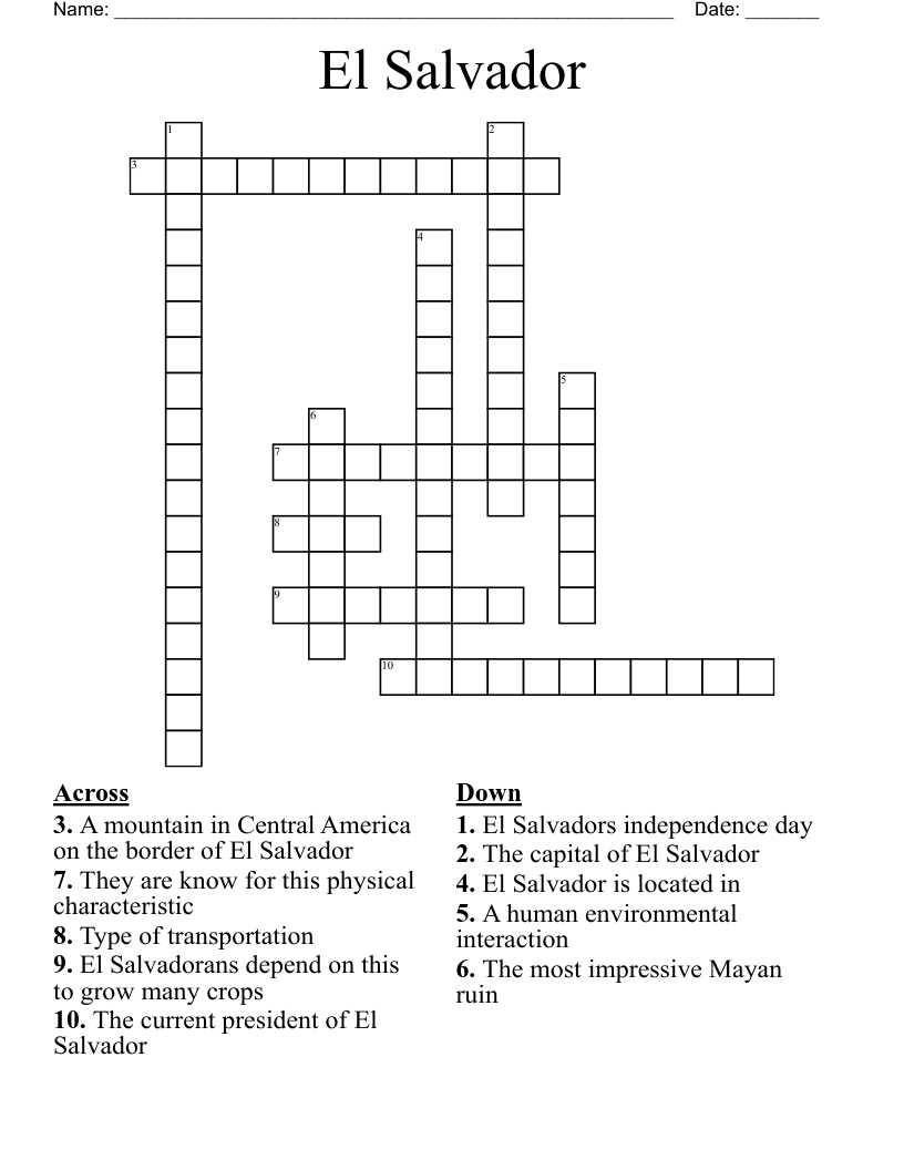 El Salvador Crossword