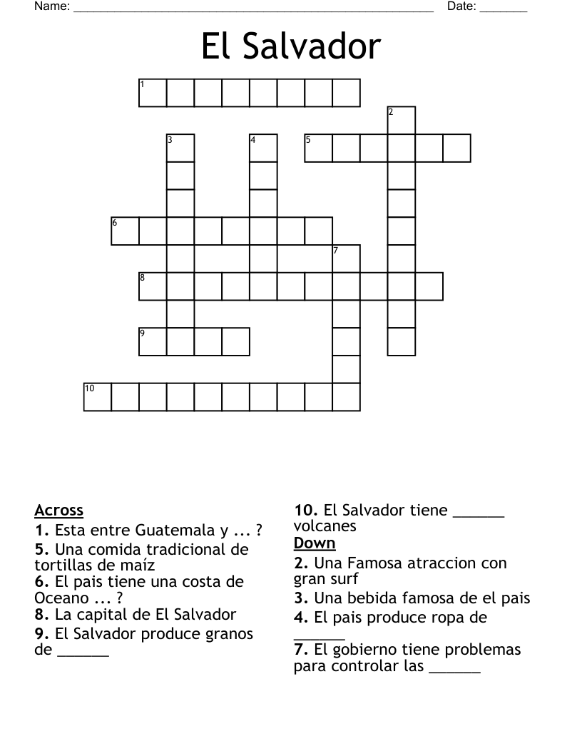 El Salvador Crossword