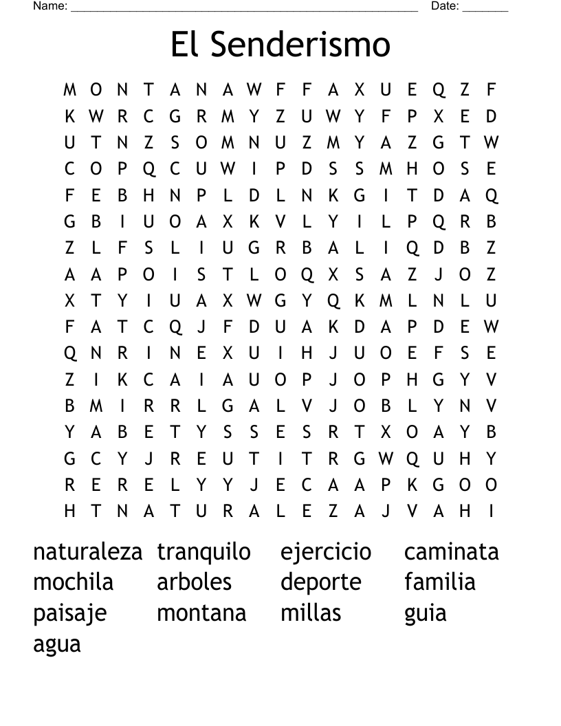 El Senderismo Word Search