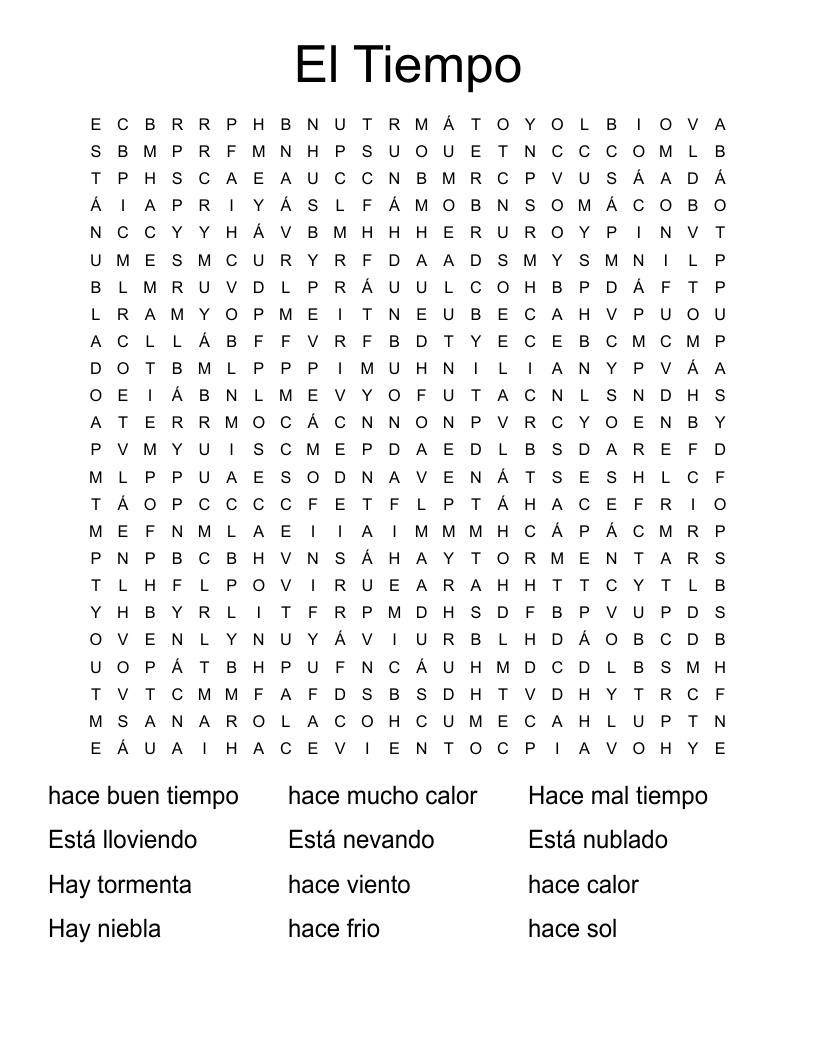 El Tiempo Word Search