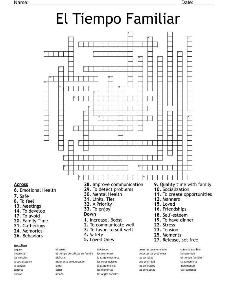 El Tiempo Familiar Crossword