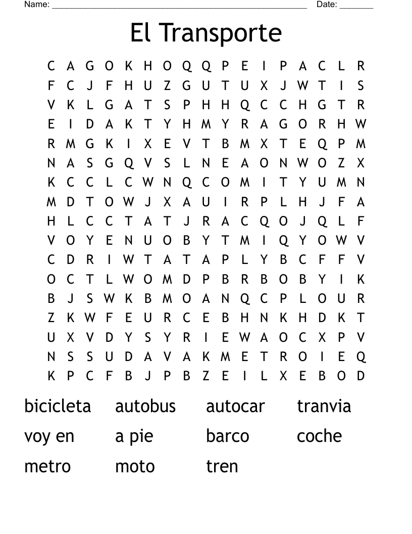 El Transporte Word Search