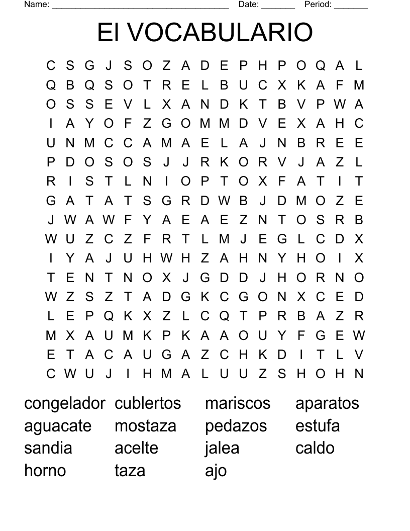 El VOCABULARIO Word Search