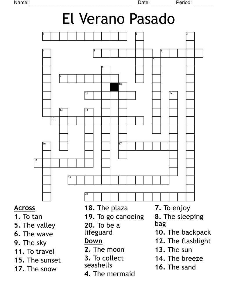 El Verano Pasado Crossword