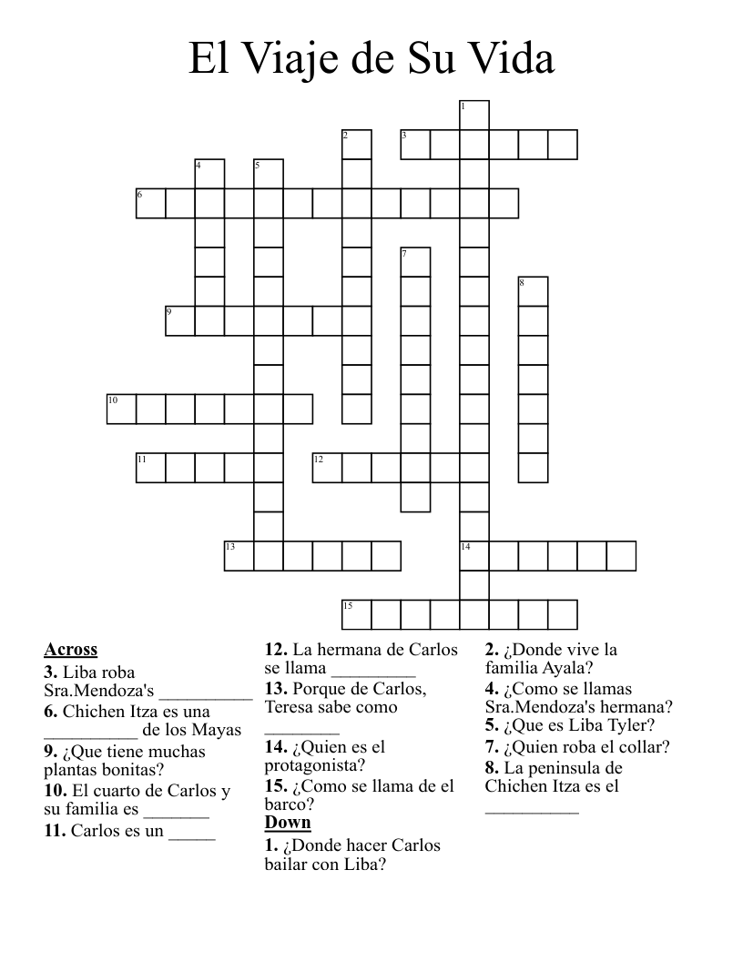 El Viaje de Su Vida Crossword