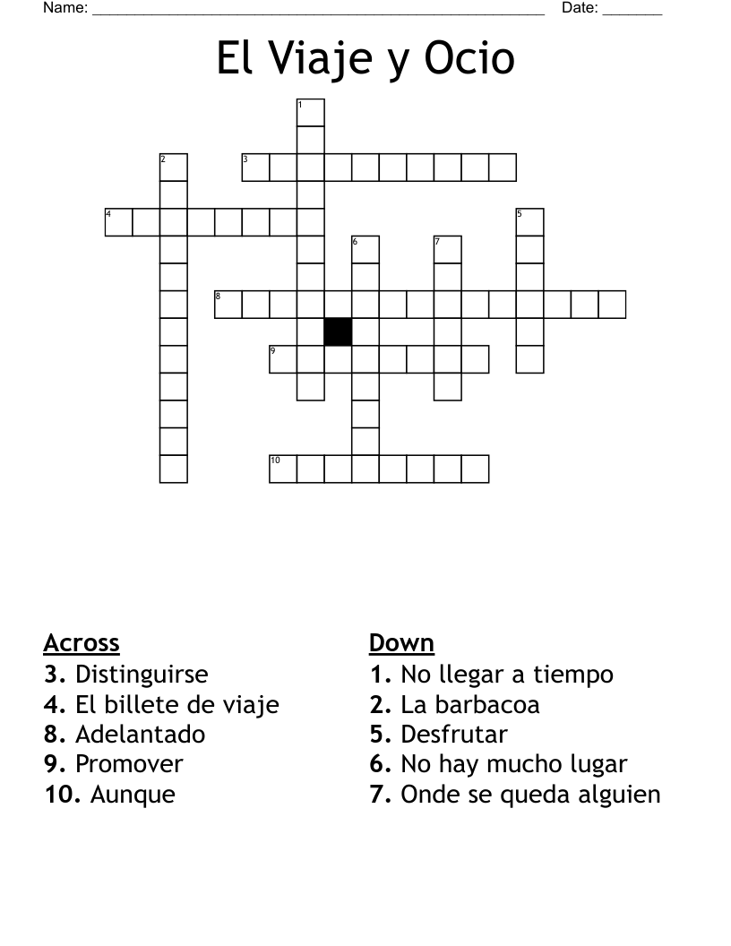 El Viaje y Ocio Crossword