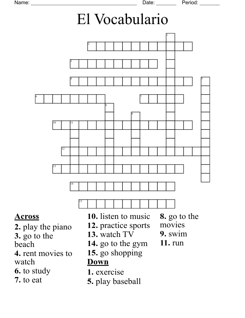 El Vocabulario Crossword